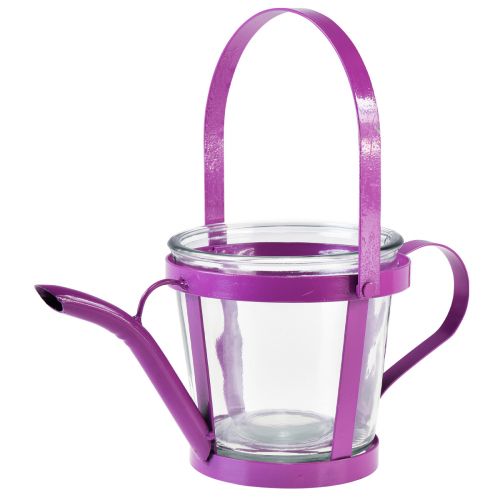 Produkt Szklana dekoracyjna konewka z latarnią, metalowa różowa Ø14cm W13cm