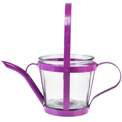 Produkt Szklana dekoracyjna konewka z latarnią, metalowa różowa Ø14cm W13cm