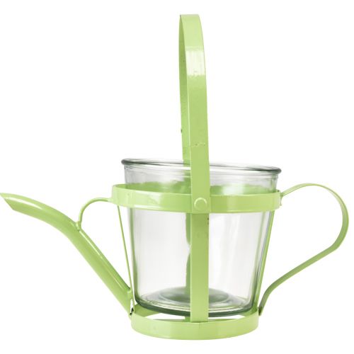 Produkt Szklana dekoracyjna konewka z latarnią, metalowa zielona Ø14cm W13cm