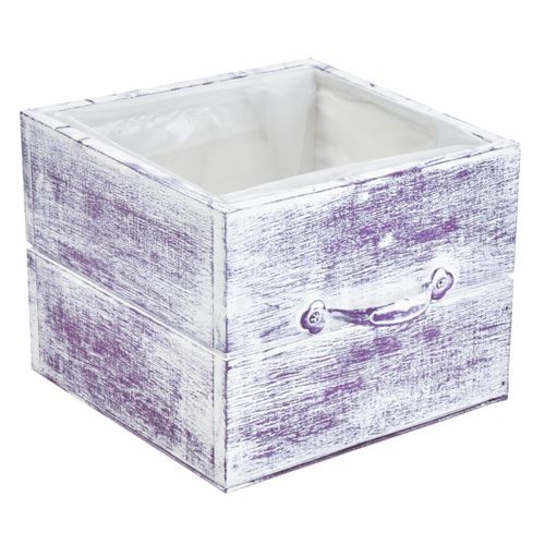 Produkt Szuflada na rośliny z uchwytem, fioletowo-białe drewno, 12/15 cm, zestaw 2 szt