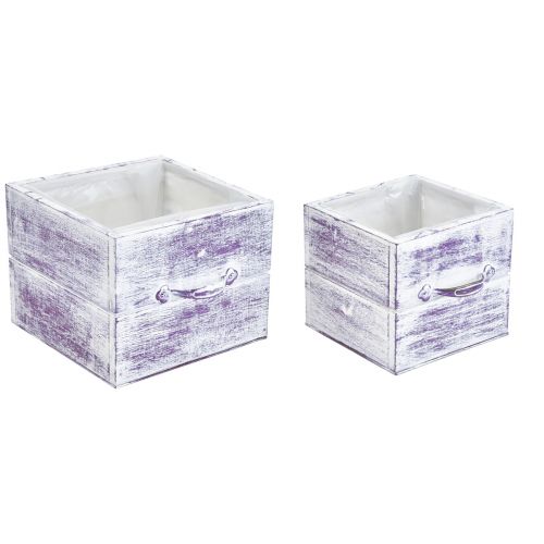 Produkt Szuflada na rośliny z uchwytem, fioletowo-białe drewno, 12/15 cm, zestaw 2 szt