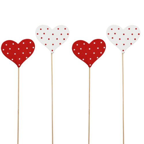 Serca w czerwone i białe kropki, korki kwiatowe drewniane 6×5cm 18szt