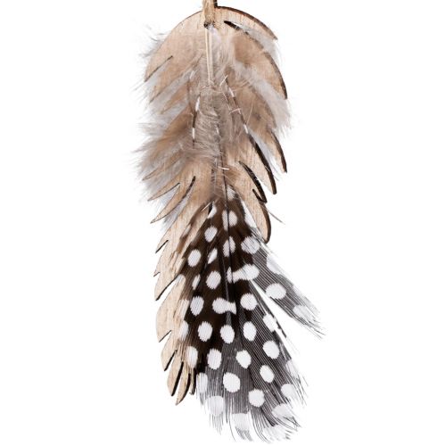 Produkt Dekoracyjna zawieszka z piórkiem drewniana z piórkiem naturalnym 9,5/10cm 9 szt