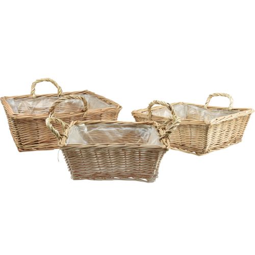Floristik24 Kosz na rośliny prostokątny wiklinowy naturalny 39/33/27cm, zestaw 3 szt