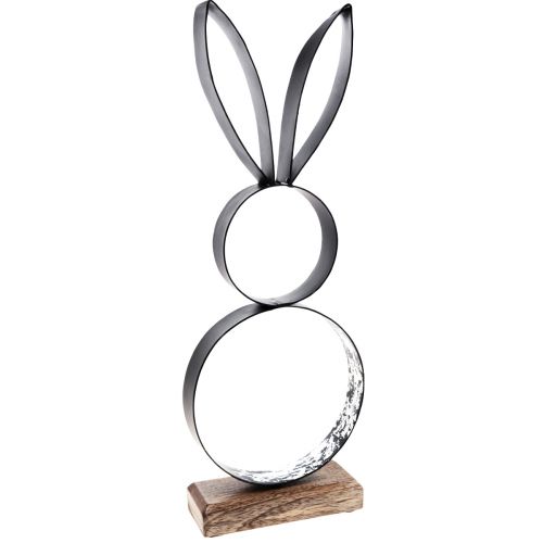Floristik24 Ozdobny metalowy pierścionek zając wielkanocny z drewnianą podstawą 21×55cm