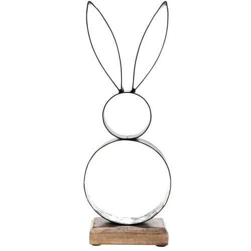 Produkt Ozdobny metalowy pierścionek zając wielkanocny z drewnianą podstawą 21×55cm