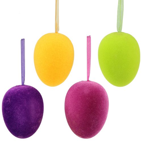 Produkt Dekoracyjne pisanki do zawieszenia kolorowe flokowane wys. 8cm 8 szt