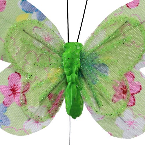 Produkt Dekoracyjne motyle na drucie żółte zielone kwiaty 6×9cm 12szt