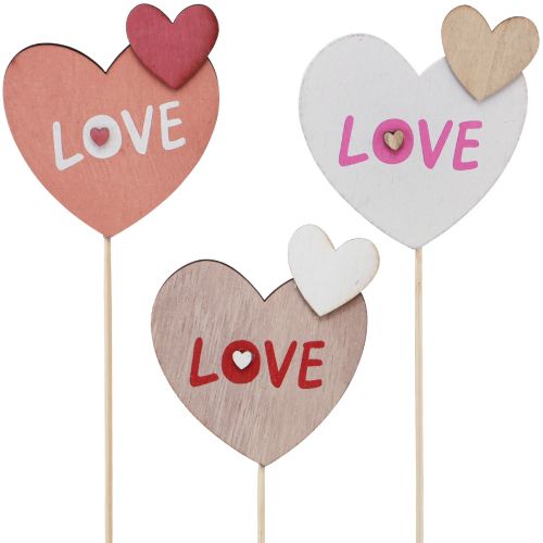 Floristik24 Wtyczka kwiatowa z drewna Love wtyczka ozdobna 8×7,5cm 12 szt
