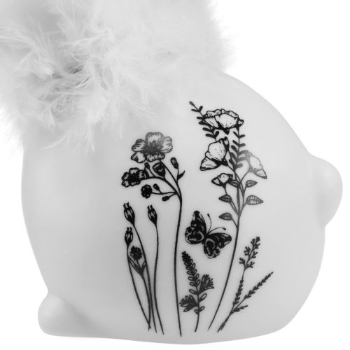 Produkt Ceramiczny Króliczek Biały Siedzący Kwiaty Pióra 9×7×14cm 2szt