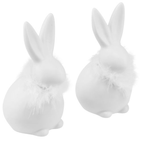 Produkt Ceramiczny Króliczek Biały Siedzący Kwiaty Pióra 9×7×14cm 2szt