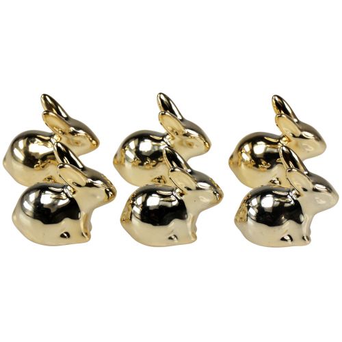 Floristik24 Zajączki wielkanocne złote ceramiczne siedzące metalowe 5,5 cm 6 szt