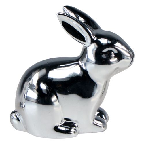 Floristik24 Królik srebrny siedzący ceramiczny metalowy wygląd 8,5 cm 3 szt