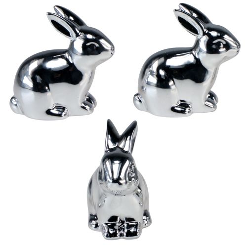 Floristik24 Królik srebrny siedzący ceramiczny metalowy wygląd 8,5 cm 3 szt
