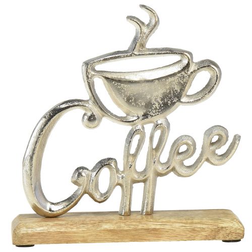 Produkt Metal Deco Kawa Srebrna podstawa z drewna Naturalna 17,5x5x18cm