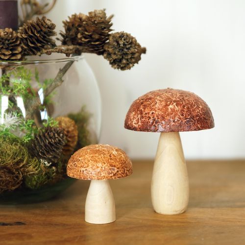 Produkt Grzyby drewniane grzyby dekoracyjne dekoracja stołu jesienny brązowy naturalny 5×6cm 8 szt