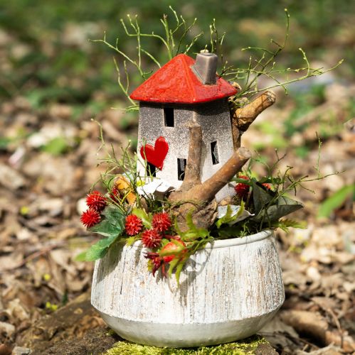 Floristik24 Kochające domy ceramiczne - wzór serca, czerwony i naturalny, 17,5 cm - romantyczna dekoracja do domu, 2 sztuki