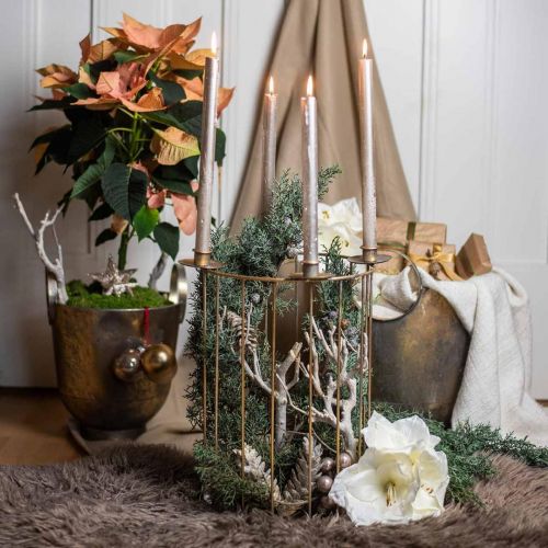 Floristik24 Wieniec adwentowy do wypełnienia, świecznik na Boże Narodzenie, metalowa dekoracja złoty, antyczny wygląd Ø26cm W39cm