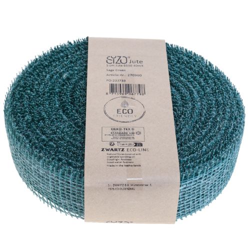 Produkt Wstążka jutowa siatkowa wstążka deco wstążka jutowa zielona szałwia 5cm 40m