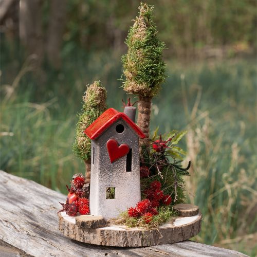 Floristik24 Ceramiczna latarnia domowa z czerwonym dachem i okienkiem w kształcie serca - 17,5 cm 2 szt