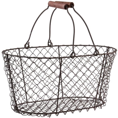 Floristik24 Kosz druciany, kosz siatkowy, kosz metalowy, rdzawy uchwyt, drewno, dł. 30 cm