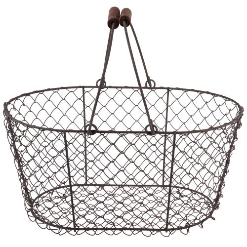Floristik24 Kosz druciany, kosz siatkowy, kosz metalowy, rdzawy uchwyt, drewno, dł. 30 cm
