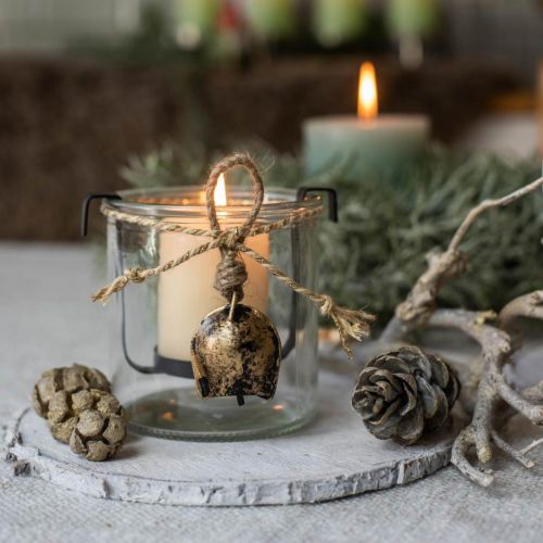 Floristik24 Szklana latarnia z uchwytem na tealight, czarny metal Ø9×H10cm