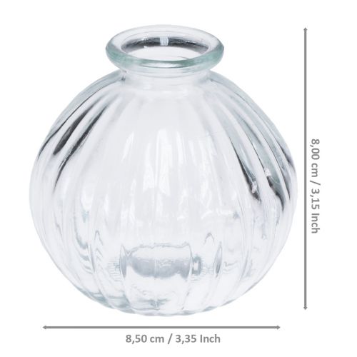 Floristik24 Mały szklany wazon Wazon kulisty z przezroczystymi rowkami Ø8,5cm W8cm