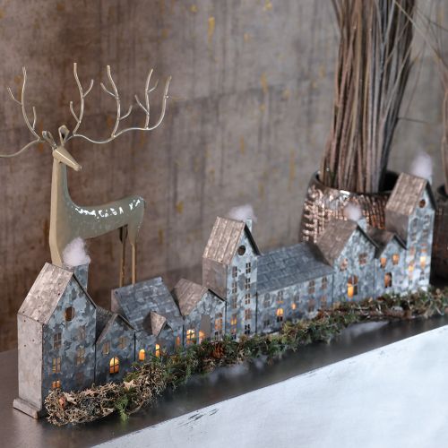 Dekoracyjny rząd domków z świecznikami typu tealight, dekoracja adwentowa, 68 cm | Floristik24.pl