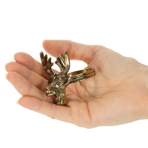 Metalowy pierścień na serwetki z głową jelenia w kolorze złotym, 6 cm, 4 sztuki | Floristik24.pl