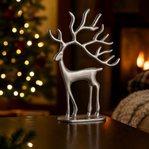 Produkt Ozdoba renifer figurka jelenia metal srebrny wys. 31cm