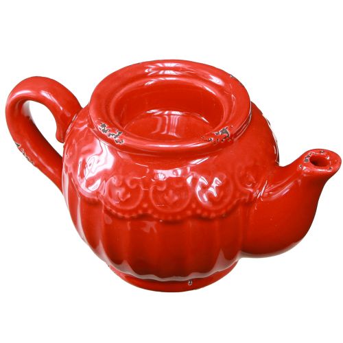 Produkt Świecznik na tealighty ceramiczna czerwona dekoracja czajniczka 15,5×9,5×8cm 3 szt