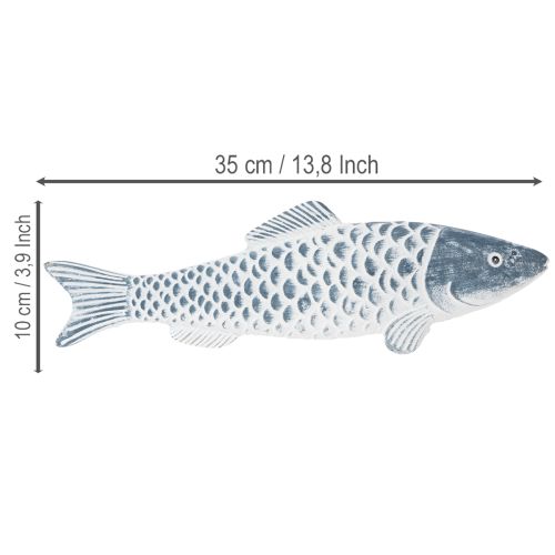 Drewniana ryba w kolorze niebiesko-białym, dekoracja w kształcie ryby, mączka drzewna, 35 cm, 1 sztuka | Floristik24.pl