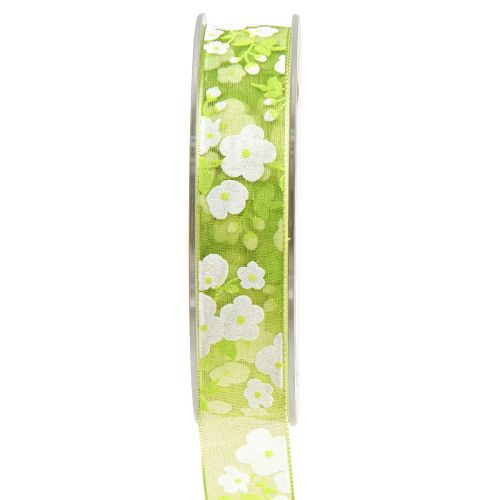Floristik24 Wstążka wiosenna z kwiatami Wstążka prezentowa zielona 20mm 20m