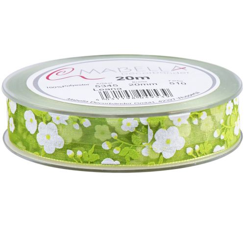 Produkt Wstążka wiosenna z kwiatami Wstążka prezentowa zielona 20mm 20m
