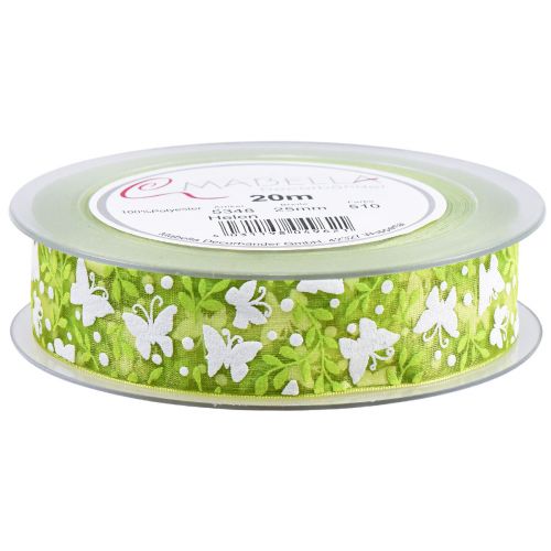 Produkt Wstążka organza motyle zielona wstążka prezentowa 25mm 20m