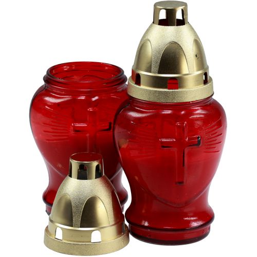 Floristik24 Lampka na grób ze szkła szklane serce czerwona lampka pamiątkowa S8cm W16,5cm 6 szt