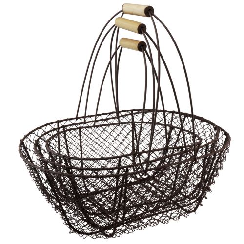 Produkt Kosz druciany owalny kosz metalowy z drewnianym uchwytem 30/35,5/40 cm, zestaw 3 szt