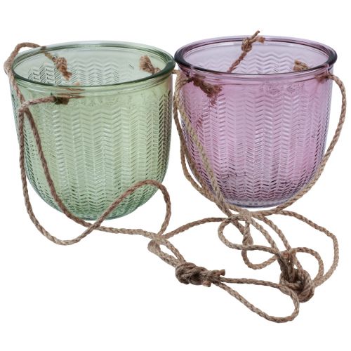 Produkt Szklana latarnia doniczkowa do zawieszenia fioletowo-zielona 14cm 2szt