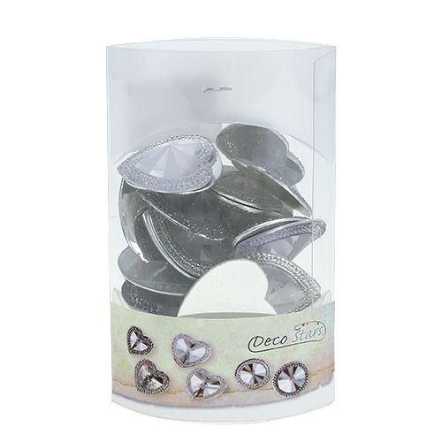 Floristik24 Serce akrylowe z kamieniami 3,5 cm srebrne 20 szt