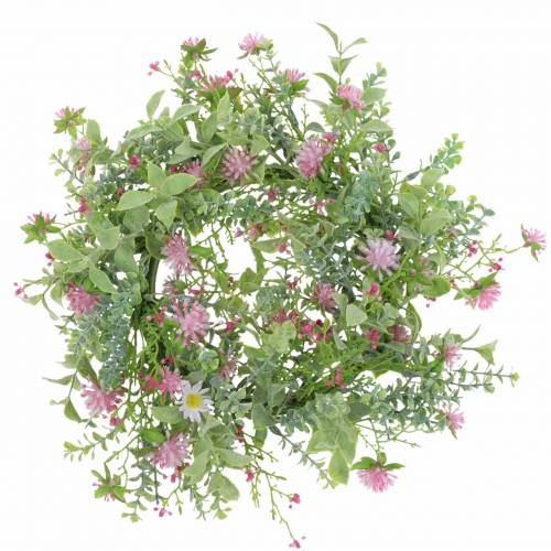 Floristik24 Wianek łąkowy flokowany koniczynką różowy, zielony Ø30cm