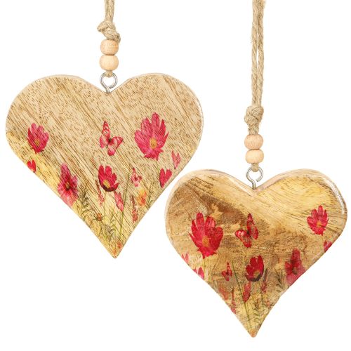Produkt Wisiorek Drewniany Serce Kwiaty w Naturalnym Różu 9,5x9cm 4 szt