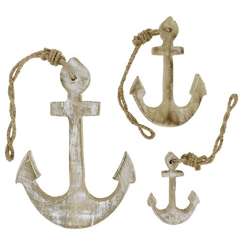 Floristik24 Zestaw drewnianych kotwic 8cm, 12cm, 18,5cm