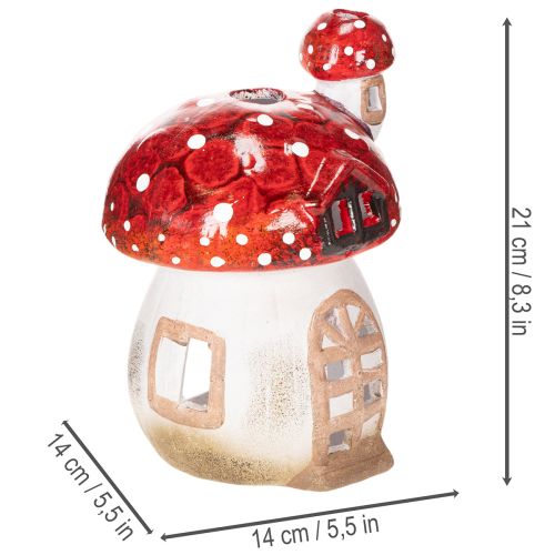 Dekoracyjny domek w kształcie grzybka na podgrzewacz, ręcznie malowany z wieżyczką, 21 cm | Floristik24.pl