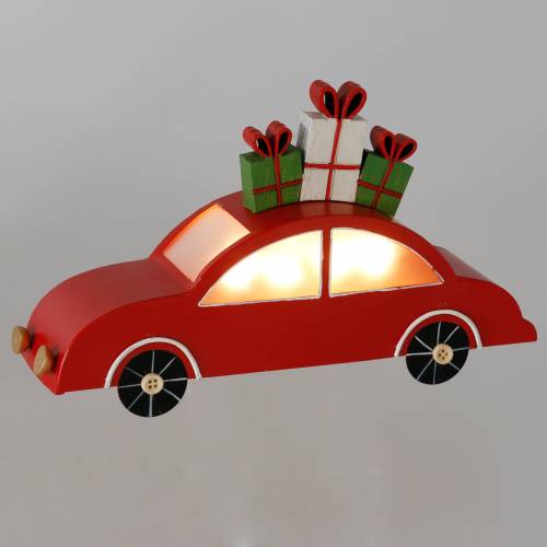 Floristik24 Samochód świąteczny z diodami LED czerwony metal 25cm H14,5cm Na baterie.