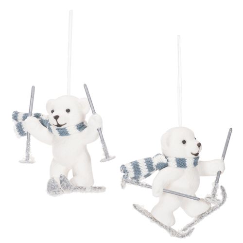 Zawieszka miś polarny na nartach z szalikiem do powieszenia, 10cm, 2 sztuki