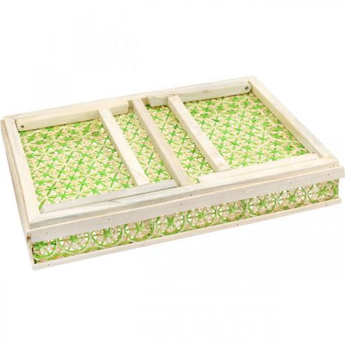 Produkt Taca na łóżko wykonana z bambusa, składana taca do serwowania, drewniana taca z plecionym wzorem zielono-naturalne kolory 51,5×37cm