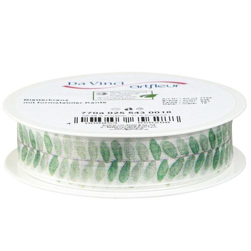 Produkt Wstążka Zielone Liście Wstążka Organza Dekoracyjna 25mm 18m