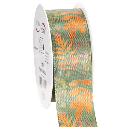 Wstążka dekoracyjna z motywem liści, dekoracja jesienna, 40mm x 15m