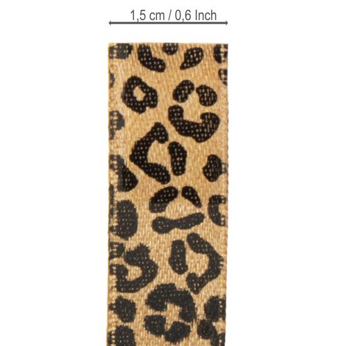 Produkt Wstążka jedwabna z nadrukiem w panterkę, brązowo-czarna, 15 mm, 18 m
